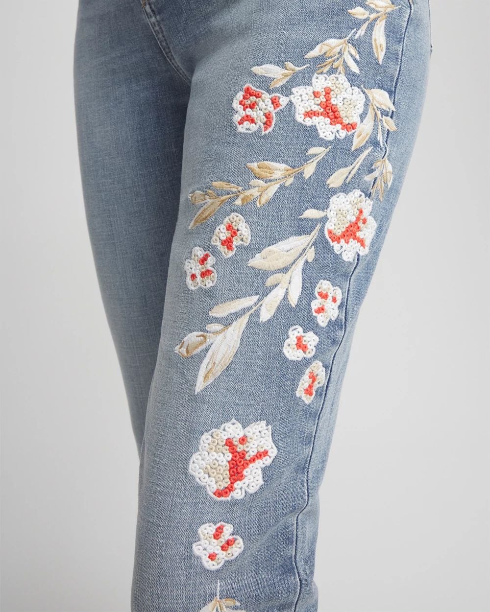 So Slimming® Embroidered Girlfriend Ankle Jeans | Chico's